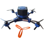 UXMachines Rhea quadcopter with blue and black components, alongside an orange three-bladed propeller design.