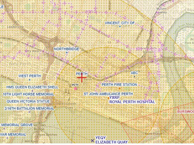 AEROphoria airspace map of central Perth